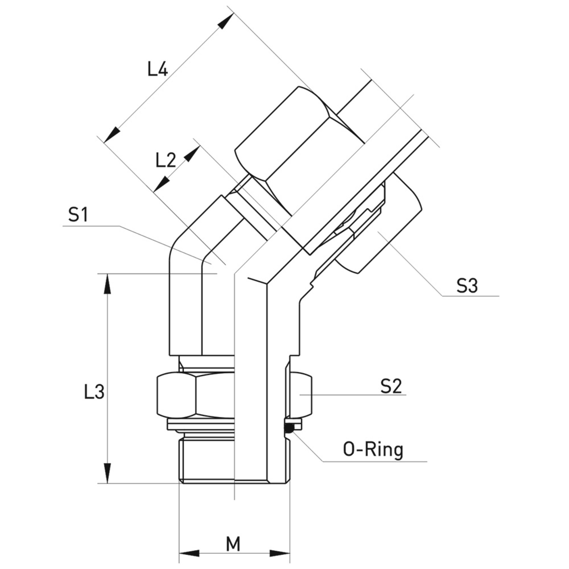 VEE-M Einstellbare 45°-Winkelverschraubung