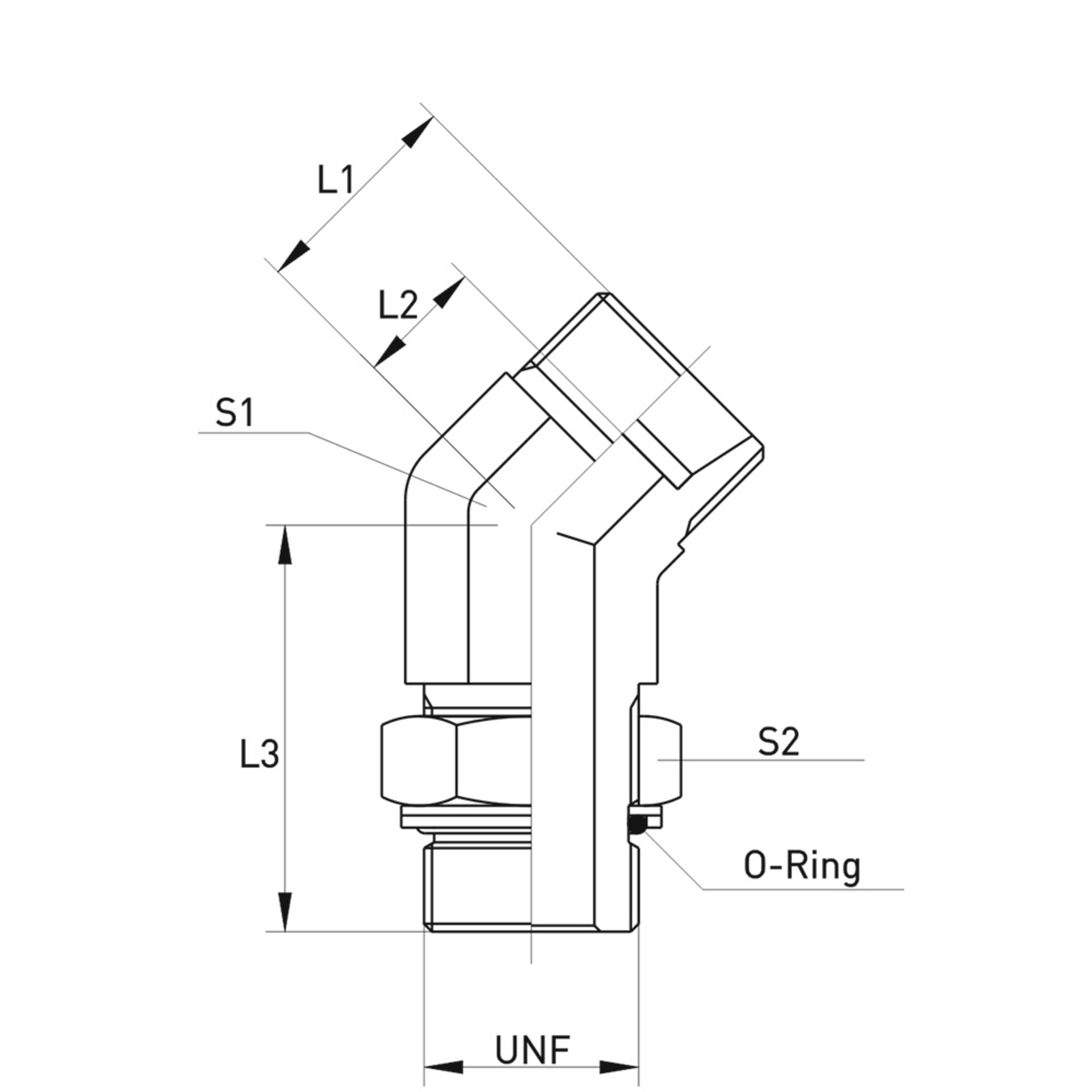 XVEE-UNF Einstellbare 45°-Winkelstutzen