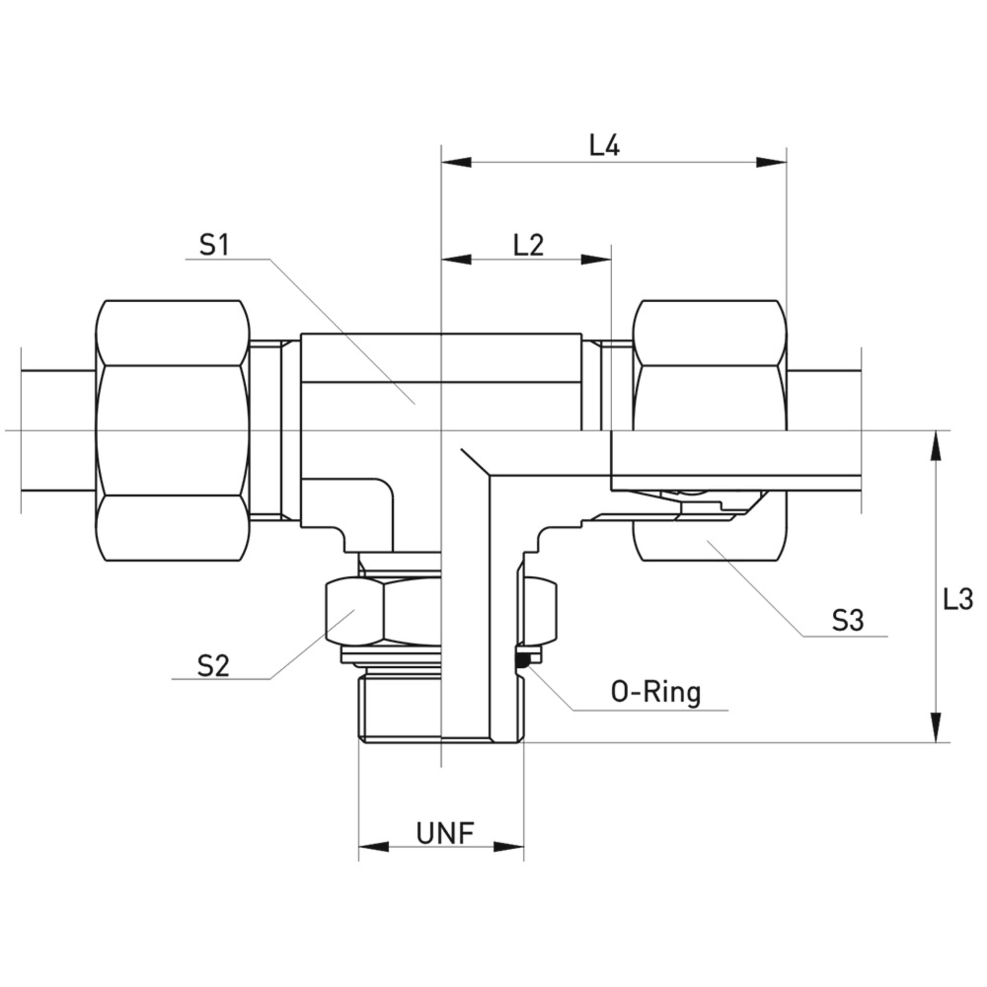 TEE-UNF Einstellbare T-Verschraubung