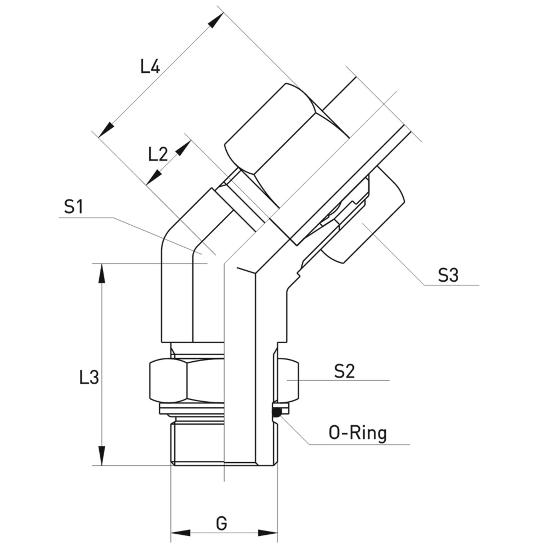 VEE-R Einstellbare 45°-Winkelverschraubung
